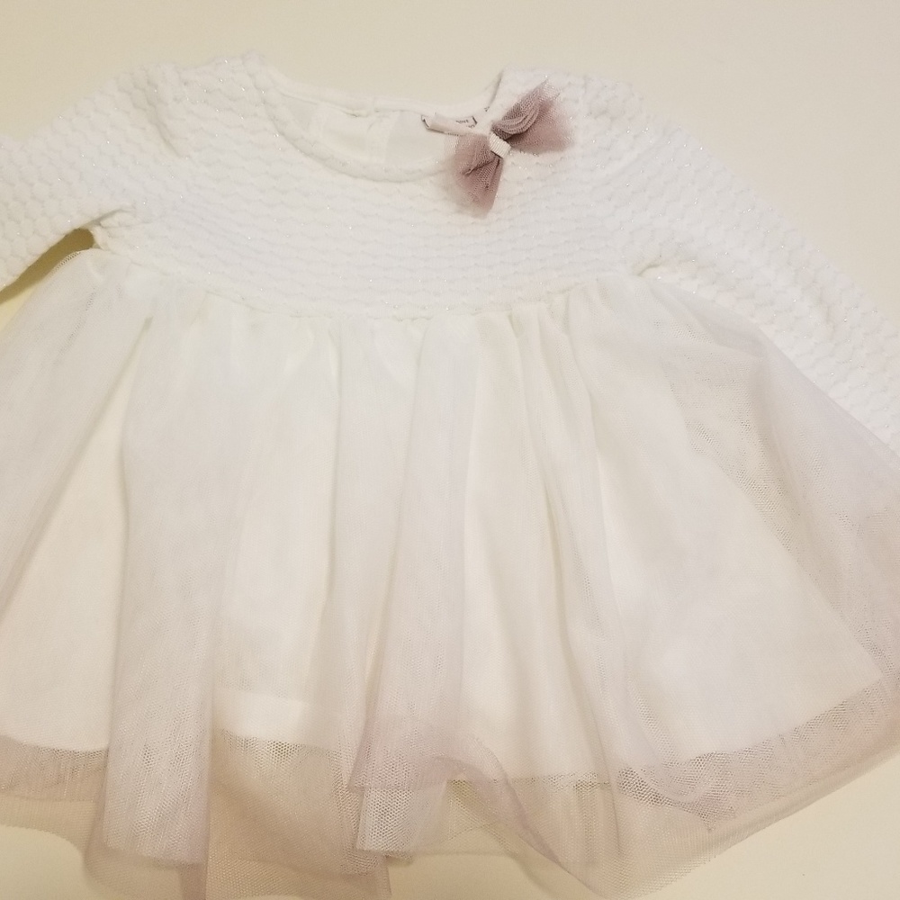 White tutu sweater dress with bow accent